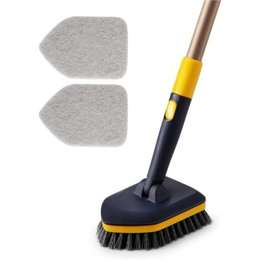 Long handle tile tub scrubber brush with 3 heads for shower bath wall floor